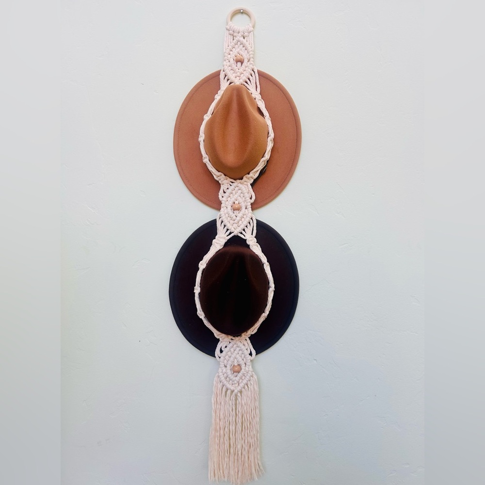 Macrame Hat Hanger - Handmade, double hat hanger